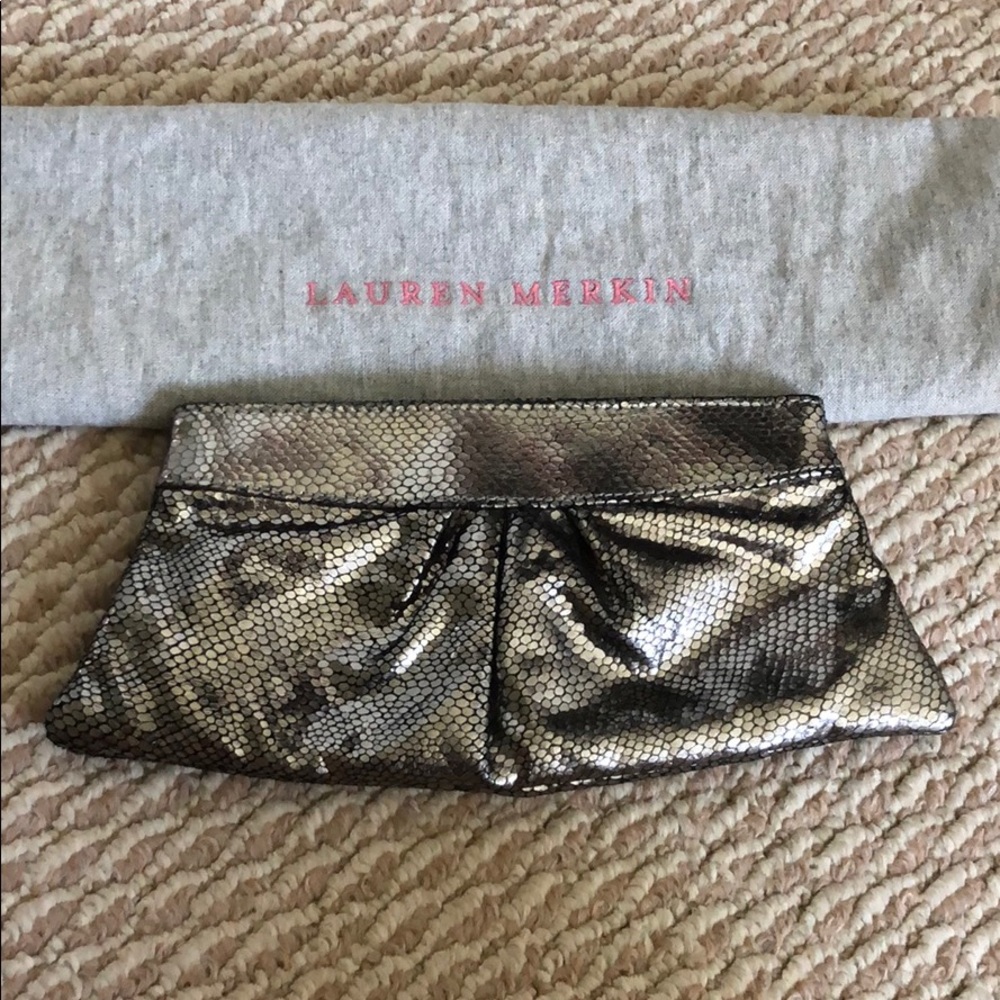 Silver Grey Gunmetal Snakeskin Lauren Merkin Clutc
